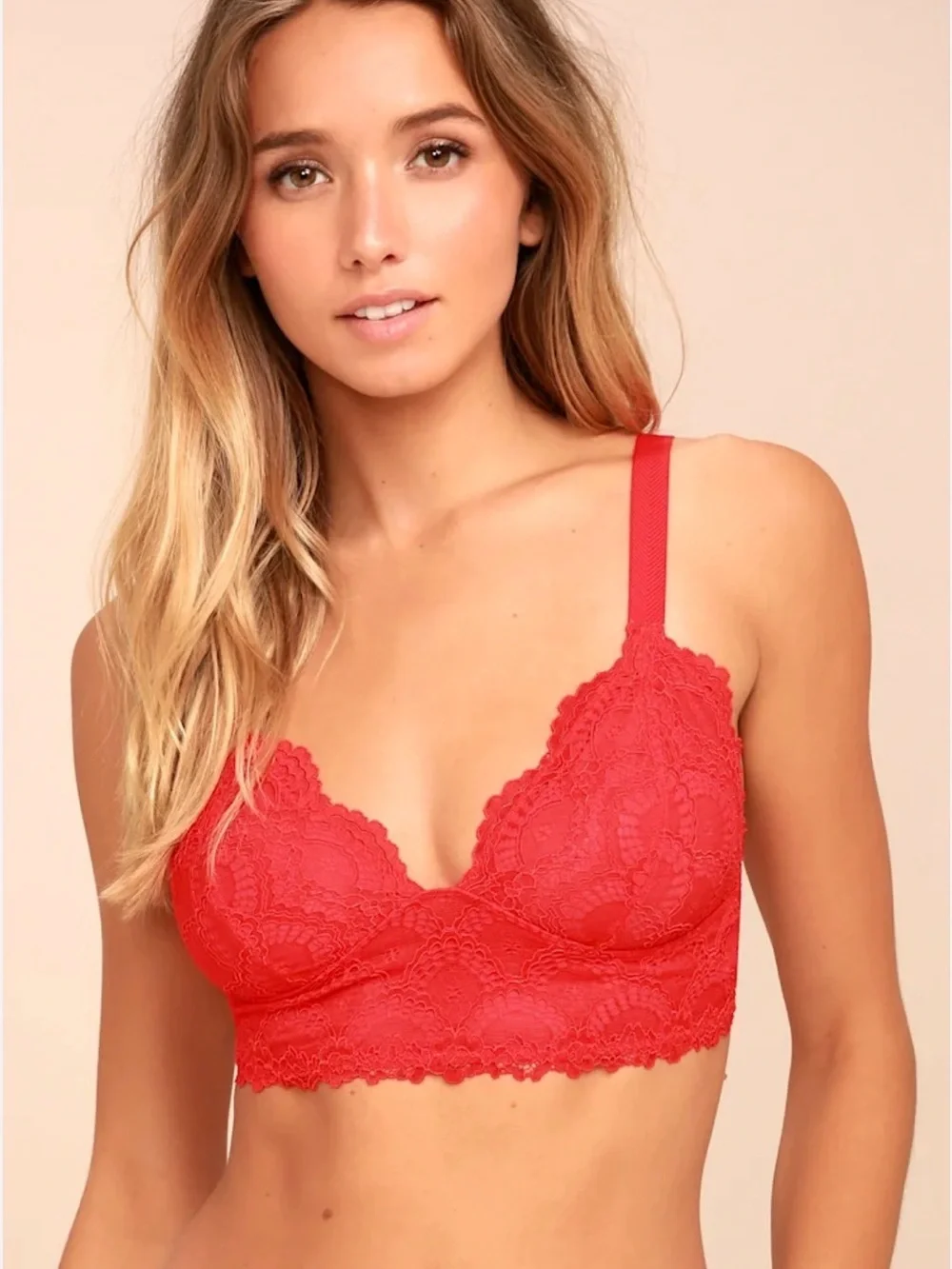 Free People Let Me Kiss You Red Lace Bralette